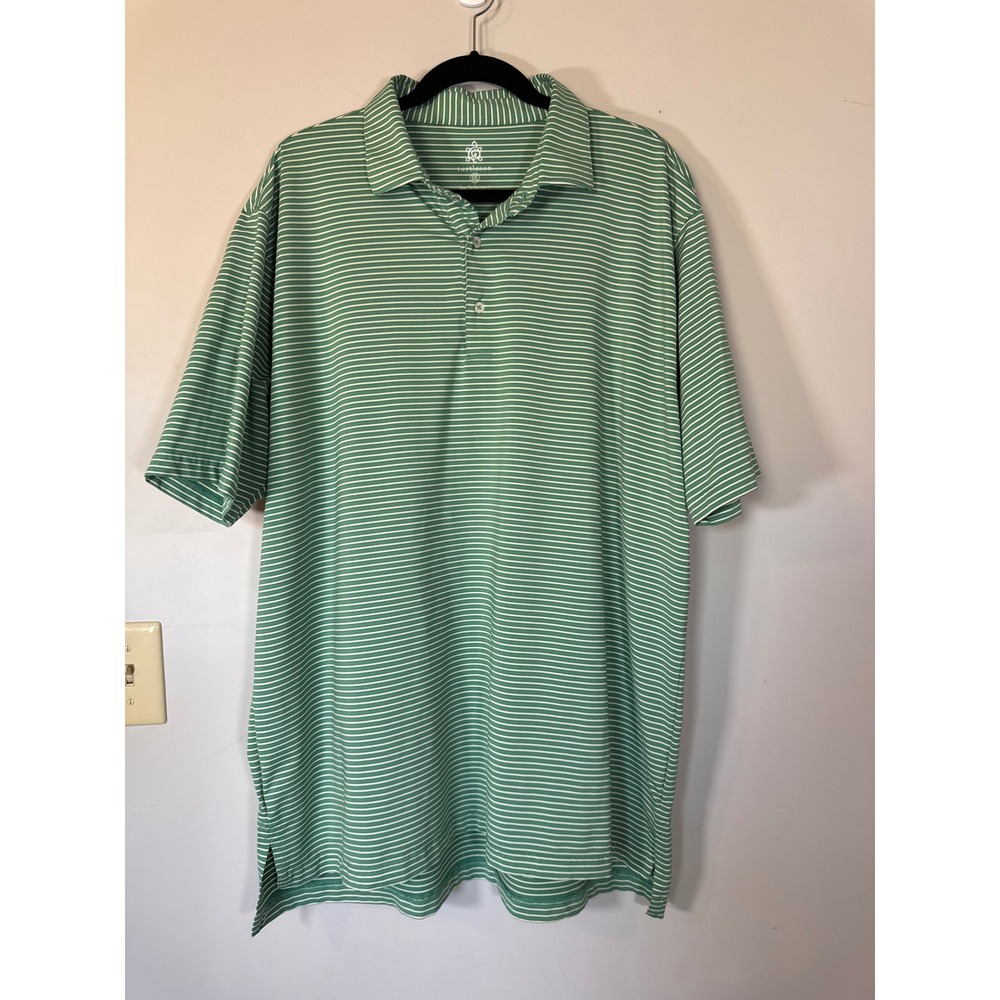Turtleson Tour Performance Mens XXL Green White Striped Golf Polo Shirt Stretch